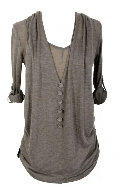 Comfy Layered Button Front Knit Tunic in Mocha